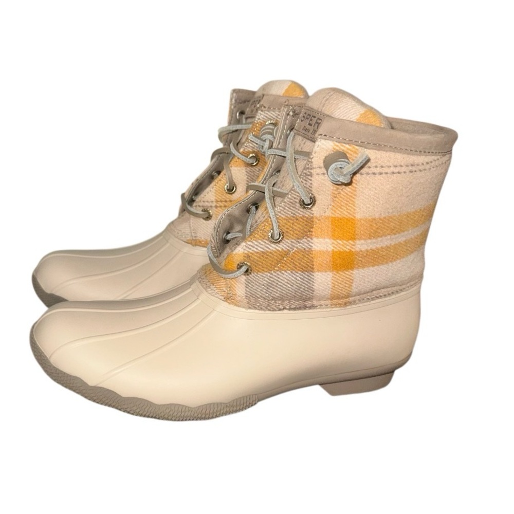SPERRY PLAID Saltwater WOOL RUBBER DUCK BOOTS women’s size 8.5